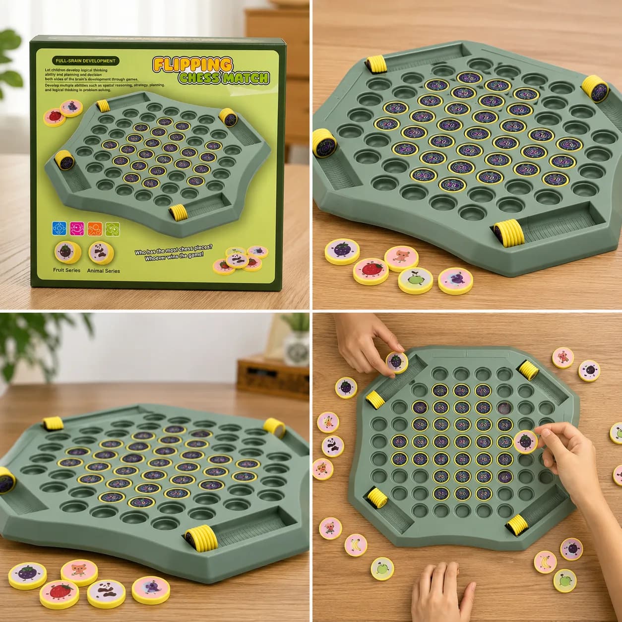 Flip & Match Memory Chess Board Game for Kids | Montessori Educational Matching Game | Animal & Fruit Theme | Parent-Child Interactive Toy | Ages 3+